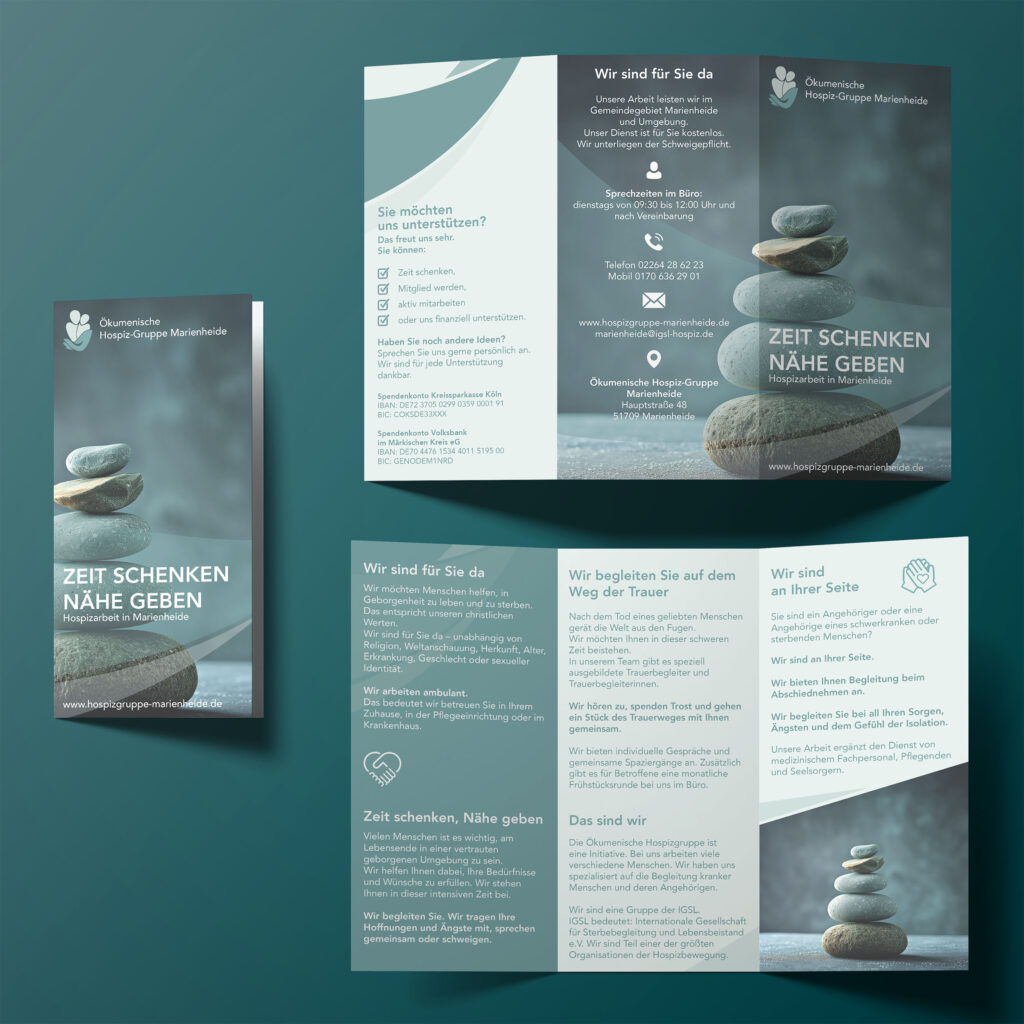 Vorder- und Rückseite des Falzyflyers von Hospiz Marienheide