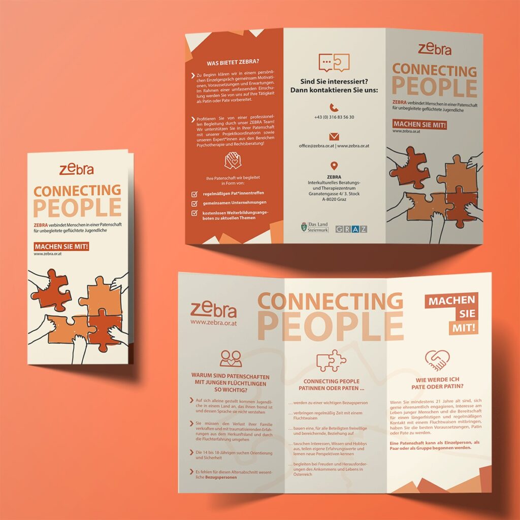 Vorder- und Rückseite des Falzyflyers von Zebra