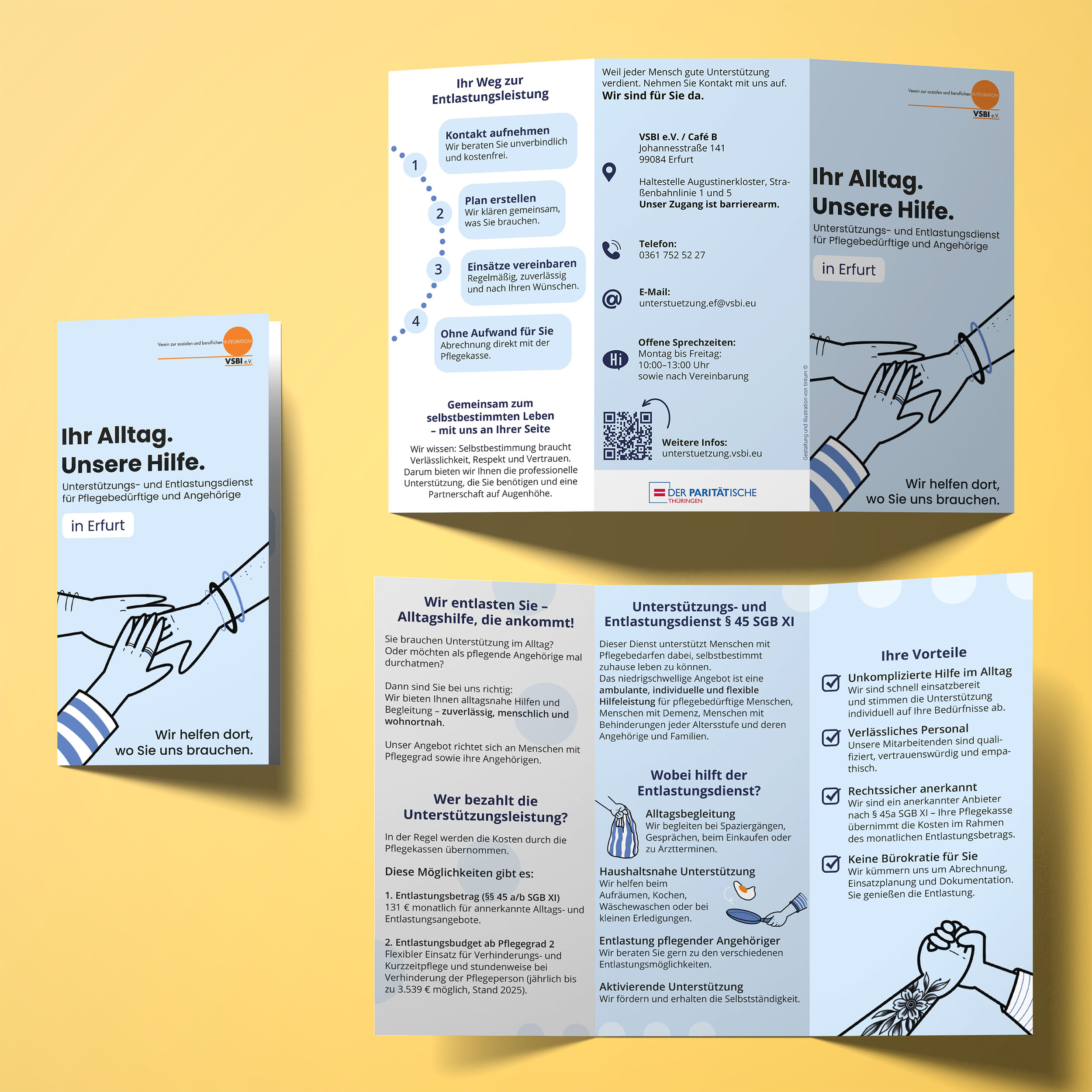 Vorder- und R&uuml;ckseite des Falzyflyers f&uuml;r Unterst&uuml;tzung- und Entlastungsdienst von VSBI e.V.